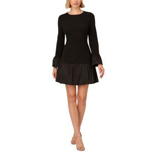 Adrianna Papell Women Crepe & Taffeta Ruffled-Hem Dress Black Size 14 MSRP $149